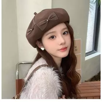 Шляпа-бантик, детский берет, универсальная однотонная шляпа, шляпа японского художника белый