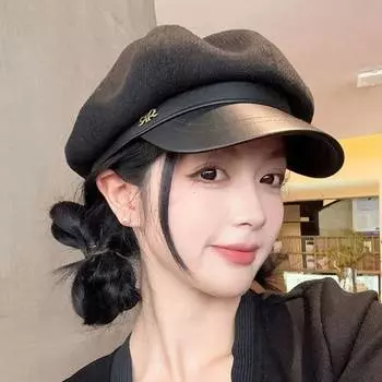 Шляпа Берет Женская Весна и Осень Универсальная 2024 Новая Французская Восьмиугольная Шляпа Высококачественная Шляпа Face Painter M (56-58cm) RR Octagonal Hat чёрный