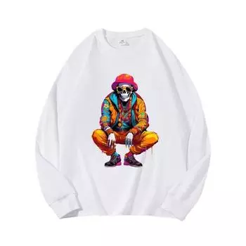 Шляпа Череп Осенняя одежда с длинными рукавами Чистый хлопок Новый мужской и женский топ, весенний внутренний слой, базовая рубашка, круглая горловина Футболка с длинными рукавами M коричневый