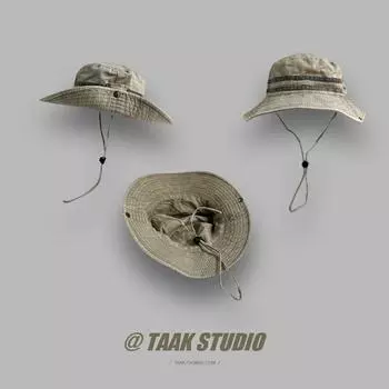 [шляпа для альпинизма] летняя, промытая солнцезащитным кремом старая шляпа-ведро с завязками Spice girl вогнутая ковбойская шляпа в стиле вестерн Adjustable чёрный