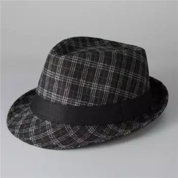 Шляпа для папы, мужская, осенне-зимняя, теплая, для пожилых людей, повседневная, клетчатая, джазовая шляпа для пожилых джентльменов M56-58cm чёрный