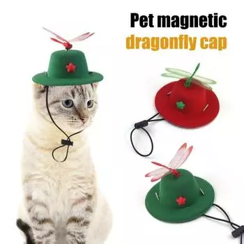 Шляпа для питомца с магнитной насадкой в виде стрекозы для кошек и собак, регулируемая шляпа для косплея кошек, аксессуар для вечеринок в фотобудке красный