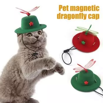 Шляпа для питомца с магнитной насадкой в виде стрекозы для кошек и собак, регулируемая шляпа для косплея кошек, аксессуар для вечеринок в фотобудке красный