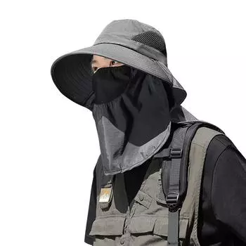 Шляпа для рыбалки на открытом воздухе, солнцезащитная шляпа, съемная маска для лица для кемпинга, пешего туризма чёрный