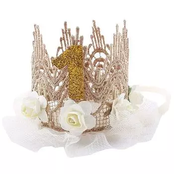 Шляпа для вечеринки по случаю дня рождения, декор для вечеринки, кружевная сетка для дня рождения, детская корона для девочек, корона принцессы с блестками, розовое золото, роза для одного года 7cm*9cm светло-розовый