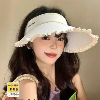 Шляпа для защиты от солнца Ice Silk с пустым верхом, женская летняя шляпа с большими полями и защитой от ультрафиолета, складная шляпа для езды на велосипеде M (56-58cm) pleated edge empty top бежевый