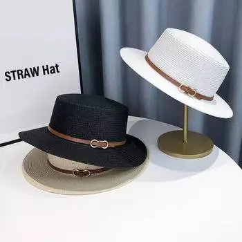 Шляпа для женщин Защита от ультрафиолета Пляжная дорожная плоская шляпа-козырек Соломенная шляпа Панама Женская кепка чёрный