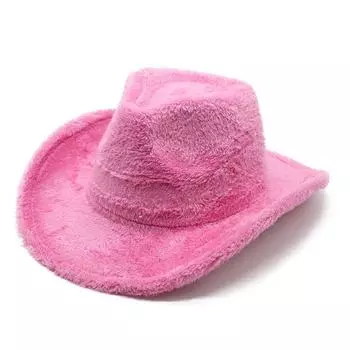 Шляпа из искусственной кроличьей шерсти Дамская шляпа Модная шляпа-цилиндр Большая тень от карниза Вестерн Ковбой M56-58cm красный
