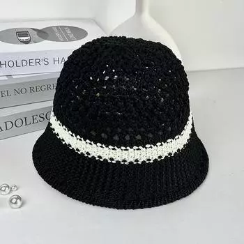 Шляпа из плетеной травы, универсальная, для женщин, весна и лето, ажурная, дышащая, солнцезащитная, рыболовная шляпа чёрный