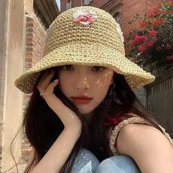 Шляпа из соломы Lace Love, женская летняя дышащая солнцезащитная пляжная шляпа с солнцезащитным кремом, маленькая шляпа для свежего лица, маленькая шляпа для отдыха на море M (56-58cm) 3 love grass pot hat бежевый
