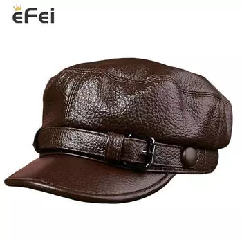 Шляпа из воловьей кожи для мужчин среднего и старшего возраста, осенне-зимняя студенческая молодежная шапка с утиным языком, темно-синяя военная шляпа с плоским верхом L(55-56cm) чёрный