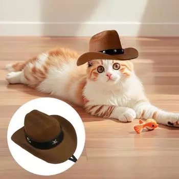 Шляпа ковбоя для питомца, регулируемый мини-костюм ковбоя с ремешком на подбородке для вечеринок на Хэллоуин, Рождество S коричневый