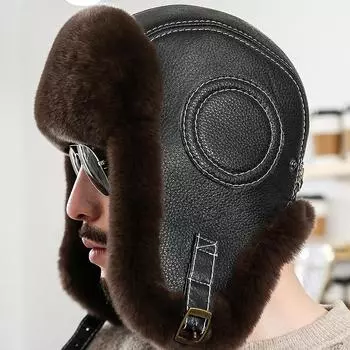 Шляпа Лей Фэн из кроличьей шерсти Рекс, мужская северо-восточная зимняя кожаная соломенная шляпа, детская;Утолщенная теплая лыжная летающая шапка для защиты ушей на открытом воздухе M56-58cm светло-серый
