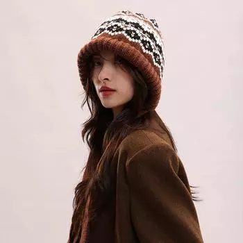 Шляпа-мешок ~ двойная шляпа в стиле Хепберн с ленивыми ремешками для женщин, милая теплая и универсальная шерстяная шапка на осень и зиму one size