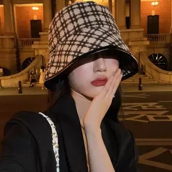 Шляпа модная кожаная шляпа-ведро с сеткой Thousand Bird, зимняя теплая шляпа-ведро Show Washbasin Hat Tide One Size