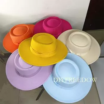 Шляпа Мягкая шляпа Fedora для женщин и мужчин с плоским верхом, вогнутый дизайн, осень-зима, галстук-бабочка, джазовая шляпа, красочная унисекс, шляпа Fedora с широкими полями, панама