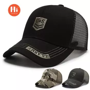 Шляпа мужская камуфляжная военная шляпа модная вышитая сетчатая шляпа дышащая спортивная кепка для активного отдыха летняя мужская солнцезащитная шляпа Tide adjustable чёрный