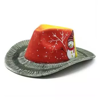 Шляпа на Хэллоуин, расписная шляпа для бала, шоу, реквизит для фестиваля привидений, рождественский ковбой, узор снеговика M56-58cm