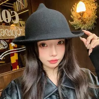 Шляпа на Хэллоуин Шляпа ведьмы Складная флисовая вязаная шапка Остроконечная шляпа ведьмы Tide average size