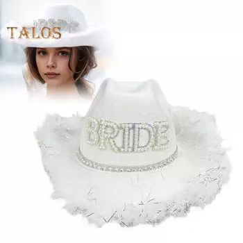 Шляпа невесты-ковбоя с искусственным жемчугом и стразами, меховая кайма, большие поля, защита от солнца, ретро-стиль вестерн, сценическое шоу, выступление, свадебная вечеринка белый