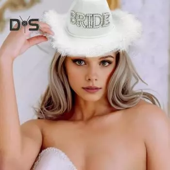 Шляпа невесты-ковбоя с искусственным жемчугом и стразами, меховая кайма, большие поля, защита от солнца, ретро-стиль вестерн, сценическое шоу, выступление, свадебная вечеринка белый