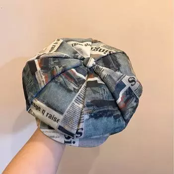 Шляпа новая сращивание Бере восьмиугольная шляпа весна и осень лицо маленькая ретро газета британская мода художник шляпа прилив M56-58cm