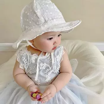 Шляпа от солнца для девочек, летняя панама, дышащая, полая, панама, милая, с цветочным принтом, для малышей, рыбаков белый