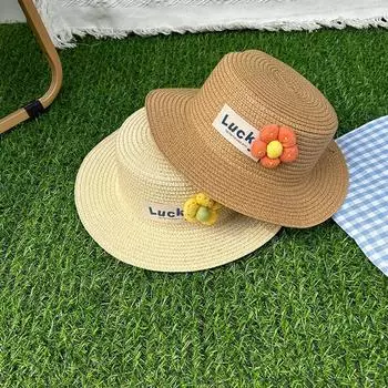Шляпа от солнца для девочек, плетеная соломенная шляпа, летняя пляжная шляпа, детские шляпы 50cm хаки