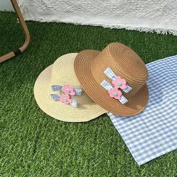 Шляпа от солнца для девочек, соломенные шляпы, детская пляжная шляпа 52cm хаки