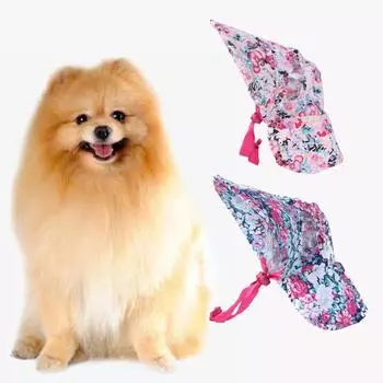 Шляпа от солнца для домашних животных, регулируемая завязка на веревке, ретро-кепка с большими полями и цветочным принтом M розовый