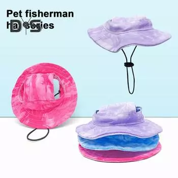 Шляпа от солнца для домашних животных Tie Dye Шляпа от солнца для собак с отверстием для ушей с круглыми полями Кепка с козырьком от солнца для домашних животных Уличная солнцезащитная шляпа для щенков и кошек M розы красного