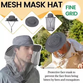 Шляпа от солнца с большими полями, мужская вуаль, защита от комаров, дорожная шляпа, защита от ультрафиолета, рыболовная шляпа для альпинизма One Size
