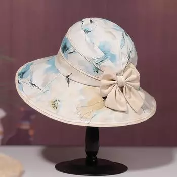 Шляпа от солнца с принтом, стильная повседневная защитная шляпа от солнца, компактные универсальные шляпы с бантом, декоративные женские шляпы для путешествий, пляжа