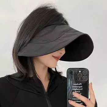 Шляпа от солнца с пустым верхом, женская солнцезащитная, защита от ультрафиолета, складная, с большими полями, модная уличная шляпа от солнца в виде яичного рулета Average size (54-59cm) чёрный