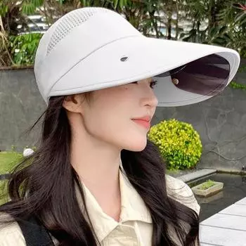 Шляпа от солнца с пустыми полями и очками, дышащая сетка, регулируемая застежка-лента, однотонная серый