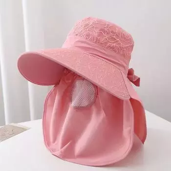 Шляпа от солнца с ушками, летняя защита лица и шеи, защита от ультрафиолета, женские шляпы, кружевная солнцезащитная кепка с широкими полями, солнцезащитная кепка для рыбалки, охоты, пешего туризма free size (55-60 cm ) adjusted серый