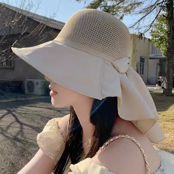 Шляпа от солнца с защитой от ультрафиолета, женская летняя шляпа от солнца с защитой от ультрафиолета, широкополая шляпа с бантом, закрывающая лицо, прилив M56-58cm чёрный