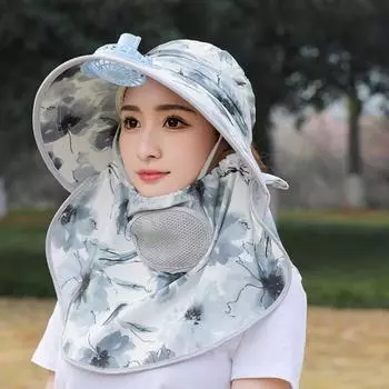 Шляпа от солнца унисекс с лицевой передней крышкой Защита лица и шеи USB-регулировка трех передач Электрический вентилятор Полая сетка Анти-УФ Складной солнцезащитный крем Дышащий зелёный