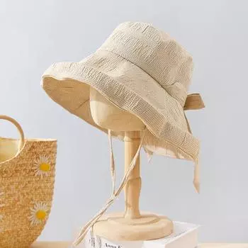 Шляпа от солнца женская летняя шляпа 2024 года, закрывающая лицо, с защитой от ультрафиолета, закручивающаяся в бант, с большими полями, солнцезащитная шляпа M55-58cm абрикосовый