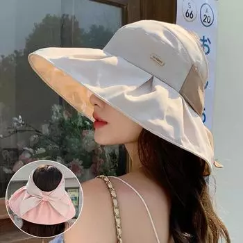 Шляпа от солнца женская летняя шляпа с большим карнизом, шляпа от солнца с пустым верхом, защита от ультрафиолета, шляпа-ведро для лица, новинка 2024 года 56-58Cm adjustable бежевый