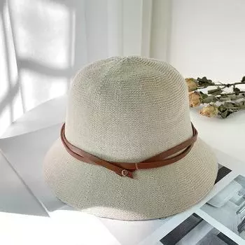 Шляпа от солнца женская солнцезащитная ветрозащитная универсальная дорожная шляпа весна 2025 года шляпа-ведро с пряжкой на ремне шляпа от солнца M56-58cm бежевый