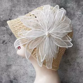Шляпа-панама с большим цветком во французском стиле, соломенная шляпа, шляпа-горшок, шляпа для путешествий и отпуска