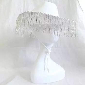 Шляпа пастушки с блестящей кисточкой, шляпа в стиле вестерн, блестящие кисточки, джазовая шляпа, реквизит для фотосессии, блестящая хрустальная кисточка для сцены чёрный