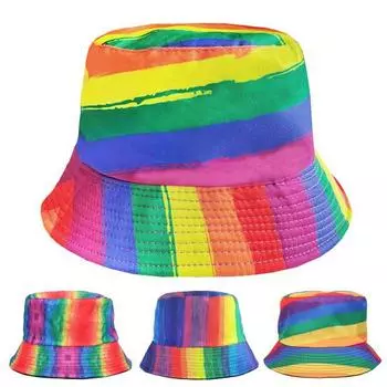 Шляпа Радужная шляпа с цветными блоками Двусторонняя носимая шляпа для бассейна Летняя уличная шляпа от солнца Модная красочная шляпа B