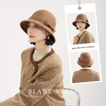 Шляпа рыбака из чистой шерсти в стиле Хепберн, темпераментная светская фетровая шляпа для осени и зимы, французская ретро-малогабаритная ароматная элегантная шляпа-цилиндр One Size [54-58cm]