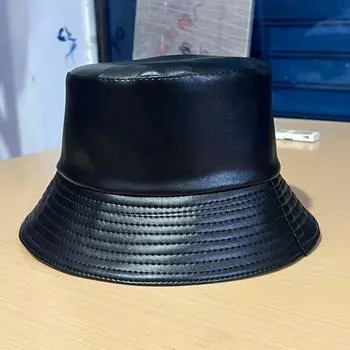 шляпа рыбака из искусственной кожи, женская, весна-осень, британская мода, нишевый стиль, ретро-мода, универсальная кожаная шляпа, шляпа с маленькими полями One size
