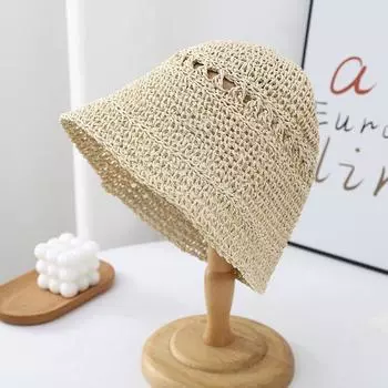 Шляпа рыбака, летняя модная женская шляпа из бумажной соломы, дышащая вязаная крючком пляжная кепка с широкими полями, солнцезащитная кепка чёрный