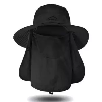 Шляпа рыбака, мужская шляпа от солнца, летняя шляпа для активного отдыха, быстросохнущая шляпа от солнца, рыболовная дышащая шляпа от солнца, женская маска для лица One Size чёрный