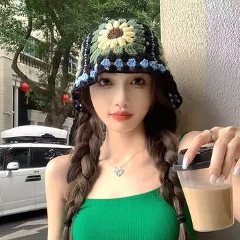Шляпа рыбака с цветочным узором, детская, Hyunya wind street, полая, вязаная шерстяная шапка, показывающая умывальник M56-58cm