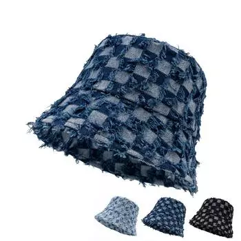 Шляпа рыболова в шахматном стиле, женская, осенне-зимняя, складная, джинсовая, клетчатая, ведро чёрный